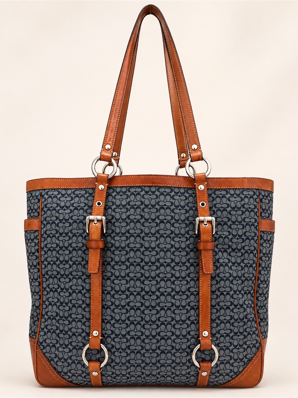 Coach Denim Y2K Signature Gallery Tote Canvas Leather Teim - Picture 2 of 8
